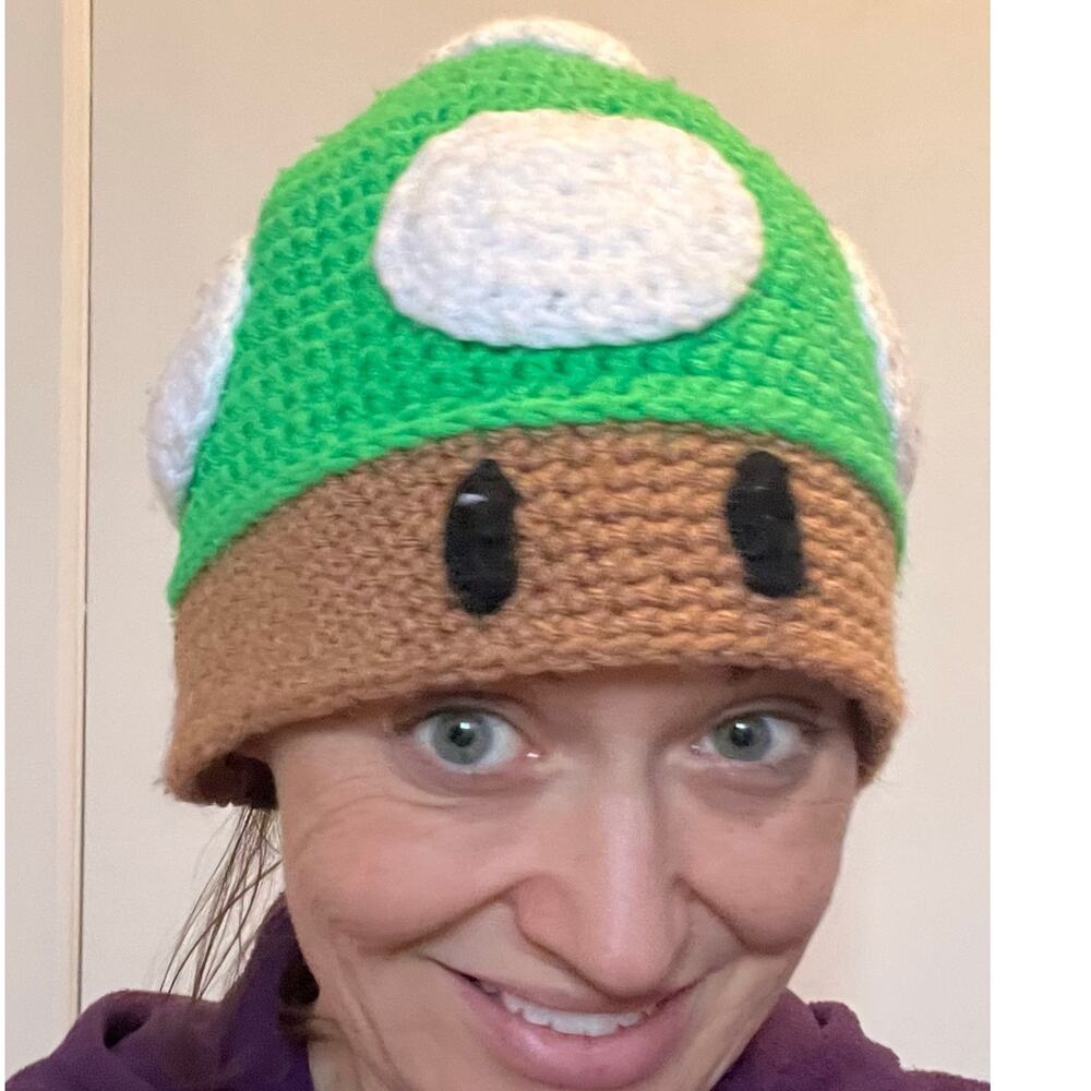 Green Mario Mushroom Crochet Hat - Picture 3 of 4